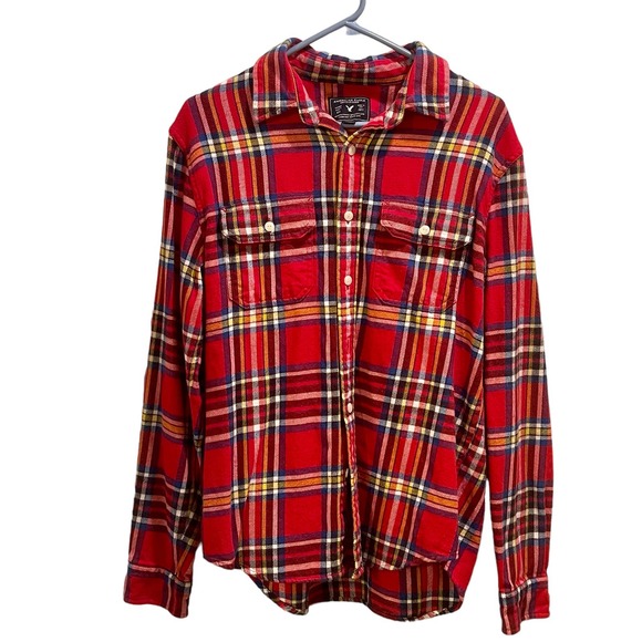 American Eagle Plaid Soft Flannel Shirt Button Up Mens Medium Red 611:S1403 - Picture 1 of 9